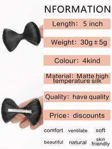 女士时尚可爱蝴蝶结发夹合成接发，蝴蝶结马尾辫耐热纤维发髻 - 彩色 - 查看 6