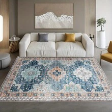 YIHOUSE-Home Decor, Room Decor, Bohemian Vintage Carpet - Large Living Room Carpet, Soft Carpet, Stain-Resistant Washable Machine Dining Room Carpet, Office Bedroom Non-Slip Backing, Home Decor Carpet, Blue Plaid - 彩色 - 查看 1