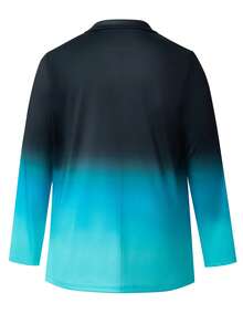 HOMEYEE Plus Size Ombre Print & Tie-Dye Pocket Retro Casual Resort Business Long Sleeve Blazer - Blue - View 4