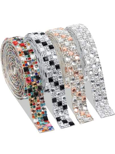 4/1 件自粘式闪亮钻石丝带套装，共 4/2 码 - 水晶装饰，适用于 DIY 工艺品、服装、手机和派对配件