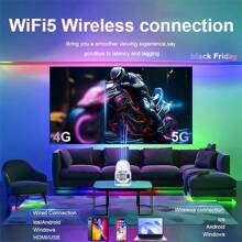 XBJ Proyector inteligente de alta definición 2025, portátil para acampar al aire libre, con soporte para decodificación 4K, sistema operativo Android 11, WiFi de doble banda, apto para uso en interiores y exteriores, con enchufe europeo y chip A3100 de alta calidad. Un dispositivo ideal para oficinas corporativas y reuniones familiares.