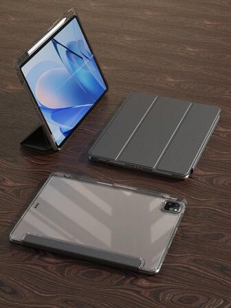 透明折叠保护套适用于 iPad Mini 4/5/6/9.7/10.2/10.5、iPad Air 4/5、iPad 10th、iPad 10.9、iPad Pro 11 英寸、iPad Air 11 (M2) Pro 11 (M4) 2024 Tpu 背面舒适轻便软框架黑色