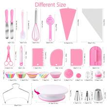 Cake Decorating Kit For Beginners Includes Video Course, EBook+ Baking Supplies - Cake Turntable, Pastry Piping Bag, Piping Icing Tips For Beginners - 粉色 - 查看 10
