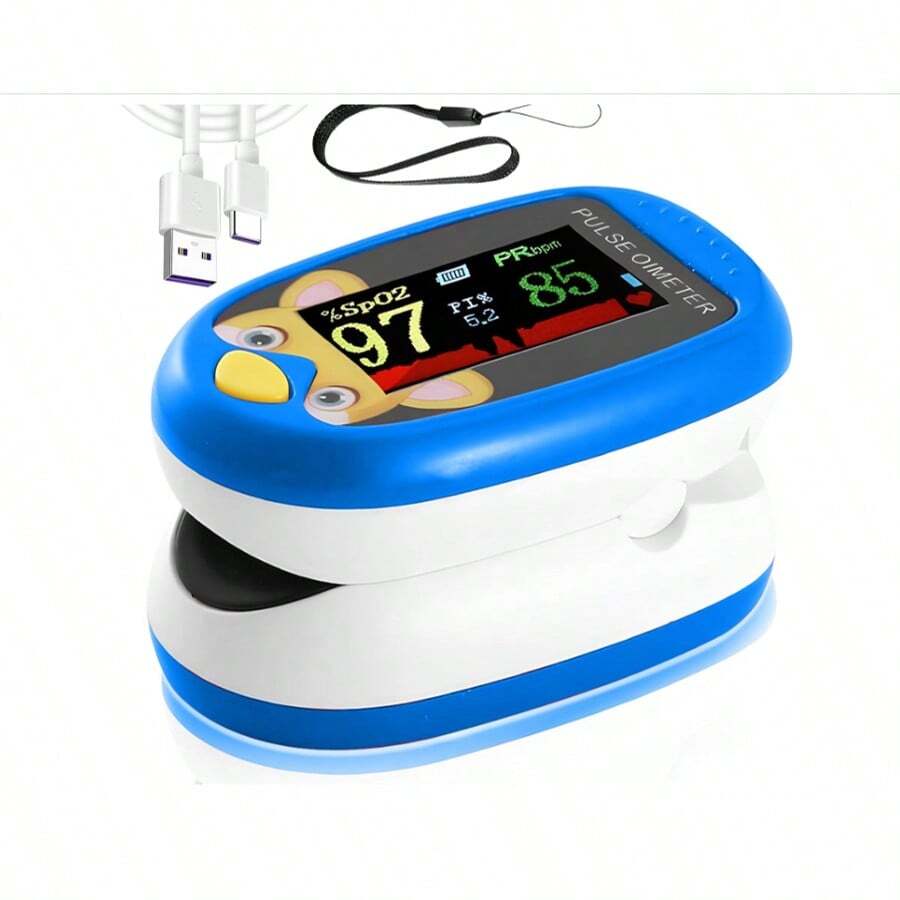 Oxímetro digital recargable con monitorización simultánea de la saturación de oxígeno, la frecuencia del pulso y la PI para pruebas y monitorización diarias (amarillo, rojo, azul)