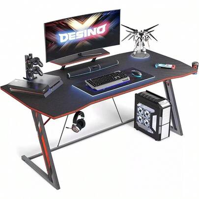 Escritorio Gamer Led Para Computadora Textura Fibra Carbono