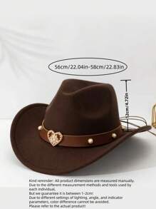 1 buc. Decor din piele PU în formă de inimă unisex pălărie de cowboy occidentală, pălărie de cowboy din poliester în stil retro, potrivită pentru îmbrăcăminte ocazională, petrecere de cowboy occidental, bar cowboy și uz zilnic