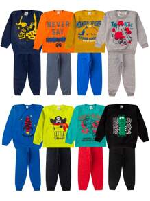 Kit 6 Peças Moletom Infantil Menino 1 ao 14 Inverno 3 Blusas + 3 Calças - Envio Imediato