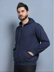 Unisex Zip Up Hooded Sweatshirt - Navy Blue - View 1