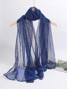 1pc Women's Bandana Light Thin Solid Sequin Scarf, Headband, Middle East Headscarf, Decorative Shawl, Suitable For Daily Use, Sun Protection - Sapphire - View 2