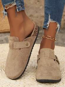 2025 Autumn Plus Size Women's Thick Sole Backless Mule Flats, Round Toe Slip-On Casual Loafer Boat Shoes - Khaki - View 2