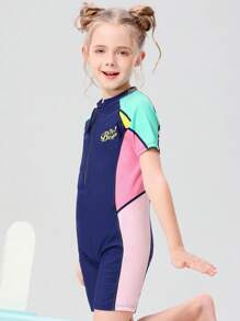 2pcs/Set Teenage Girls Letter Graphic Short Sleeve Top And Shorts Set, Sports Leisure High Stretch Slim Fit, For Spring/Summer, Beach, Party, Swimming, Surfing, Quick Drying, UV Protection