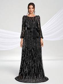 YISIKADO Váy dạ hội nữ đính sequin lấp lánh thắt nơ trước sang trọng thanh lịch, váy dài dự tiệc prom, tiệc cưới, tiệc chiêu đãi, lễ tốt nghiệp, tiệc tối trang trọng, buổi hòa nhạc - Nhiều màu - Xem 5