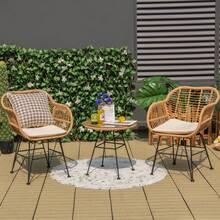 3PCS Patio Bistro Set Outdoor Rattan Armchairs With Table And Replacement Cushions Set-White - White - View 7
