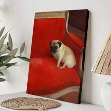 1pc Funny Bathroom Wall Art Framed Wall Art, Wrapped Canvas Poster Vintage Prints, A Pug Sitting On A Red Sofa, Birthday Party Decor, Decorative Wall Art For Living Room Bedroom Office, Hanging Hardware Included - Framed, Vertical - 裱框畫布 - 查看 3