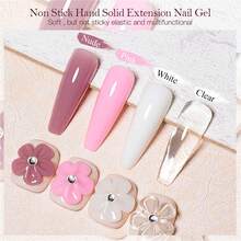 Mtssii 5Pcs/Set Non-Stick Hand Solid Nail Extension Gel Set , Clear, Pink, Nude & White Shades For Long-Lasting Sculpture And Carving, Solid, Hand, With Flower Molds Sculpting Brush, Easy To Operate Manicure Kit Nail Art DIY For Home Salon Nails - 彩色 - 查看 3
