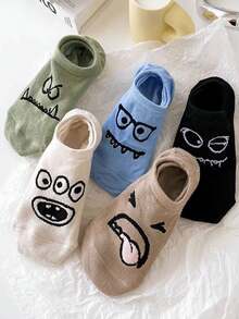 5 Pairs Of Simple Spring And Summer Cartoon Funny Boat Socks, Invisible Shallow Funny Expression And Versatile Socks - Multicolor - View 3