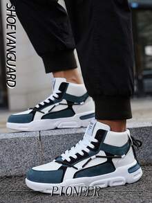 Giày thể thao nam buộc dây thời trang, thiết kế họa tiết chữ, giày trượt ván ngoài trời cổ cao đa năng, phù hợp với mọi mùa, giày chạy bộ - Xanh và trắng - Xem 3