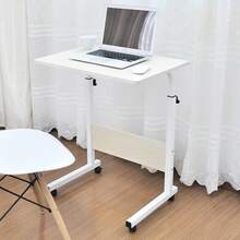 Escritorio Armable Móvil, Escritorio Forma en "C"  Para Laptop o PC, Mesa de Servicio Para Lectura, Trabajo, Ocio, Estudio, Fácil de Armar y Guardar, Para Espacios Pequeños en Casa u Oficina, Soporte de Hasta 40kg - Blanco - Ver 2