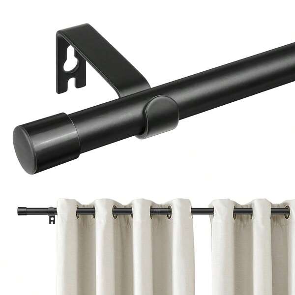 1 Pieza - Barra de cortina/barra de ducha negra con soportes de instalación fácil, longitud ajustable, barra de metal de 0.63 pulgadas de diámetro, perfecta para la decoración moderna del baño, adecuada para cortinas y persianas ligeras en el baño, sala de estar, dormitorio, cocina y talla grande accesorios de baño de decoración de otoño Regreso a la escuela