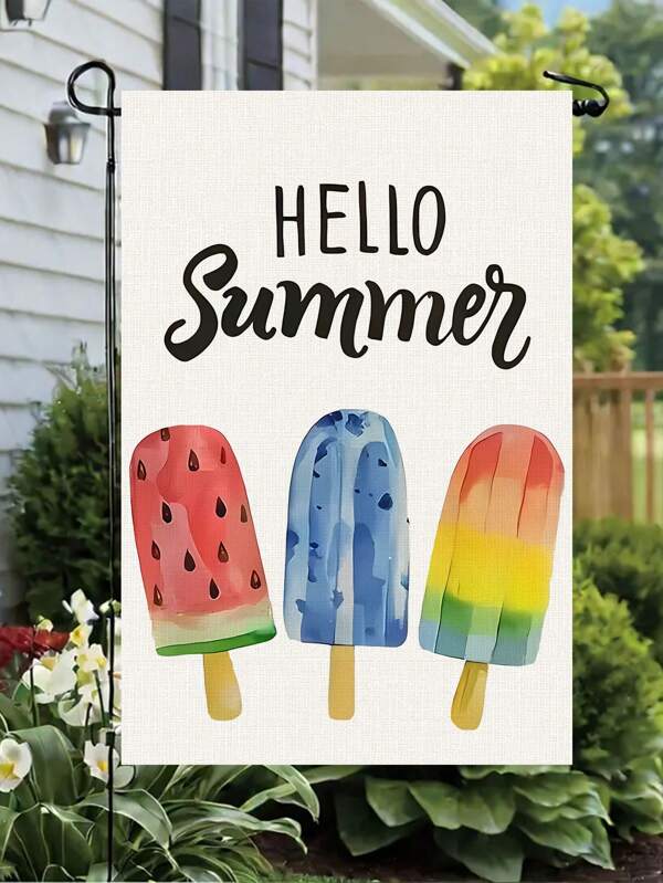 1pc Summer Garden Flag, Double Sided Seasonal Festive Decoration With Charming Watermelon, Popsicle, Tropical Fruit & Beach Umbrella Design For Country House Patio, Home, Outdoor, Patio & Garden Decoration, Indoor & Outdoor Decoration, 14.17*18.50in No Flagpole Required