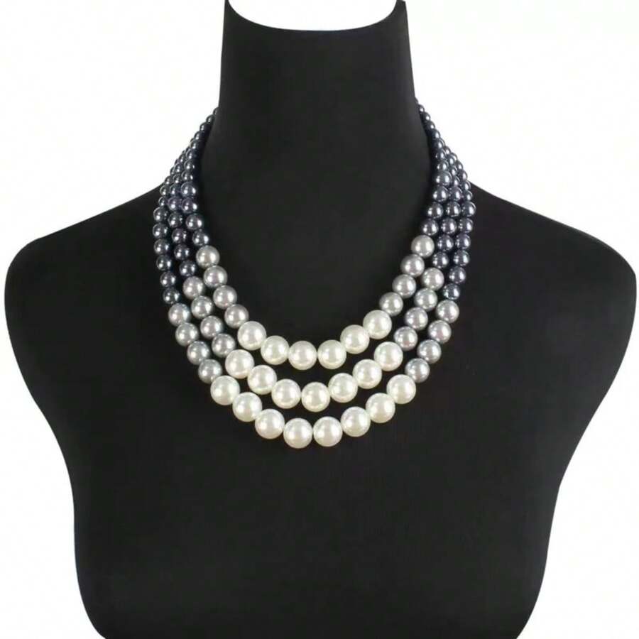 Multilayered Faux Pearl Fashion Double-Layered Pearl Necklace, Transboundary Sweater Chain Necklace Accessory
