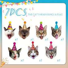 Pancarta de feliz cumpleaños con guirnalda de caras de gato, decoraciones divertidas para fiesta de cumpleaños con gatitos, letrero de cumpleaños dorado, decoración de banderines para fiesta de cumpleaños