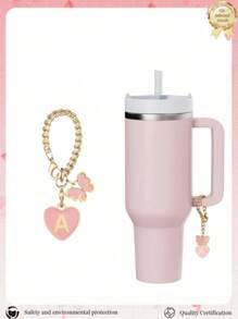 2pcs/Set Accessories For 30-40oz Cups, Pink Letter Cup Marker And Silicone Fuchsia Flower Straw Lid, Silicone Anti-Slip Protective Cover, Reusable 10mm Thick Straw Lid, Cute Letter Decor Fits Modern Minimalist Glass Cups, Back To School Supplies