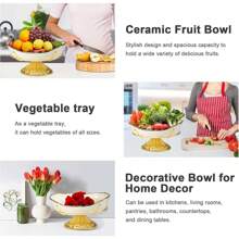 Ceramic Fruit Bowl For Kitchen Countertop, Decorative Bowl For Home Decor, Gold Fruit Bowl, Large Handmade Ceramic Fruit Serving Bowl, For Small Kitchen Countertops & Dining Table - White - View 5