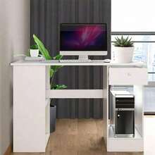 Computer Desk H Shaped PC Laptop Gaming Table W/ Book Shelves Bookcase UK - White - View 8