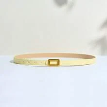 Luxury Fashion High-End Gold-Color Zinc Alloy Buckle With Solid Color PU Leather Small Belt, Casual Cute Elegant Sexy Business Party Versatile Decoration For All Season Outfit Summer, School Fall, Autumn, Halloween