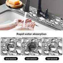 1pc Gray Water Bead Pattern Faucet Mat, Polyester Moisture-Non-Slip Proof Drain Pad For Kitchen & Bathroom Sinks, Faucet Suction Mat, Drying Pad Suitable For Bathroom Countertops, Kitchen And Bathroom Counter Accessories - Multicolor - View 7