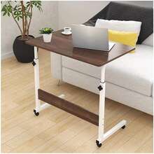 Escritorio Armable Móvil, Escritorio Forma en "C"  Para Laptop o PC, Mesa de Servicio Para Lectura, Trabajo, Ocio, Estudio, Fácil de Armar y Guardar, Para Espacios Pequeños en Casa u Oficina, Soporte de Hasta 40kg - Marrón - Ver 4