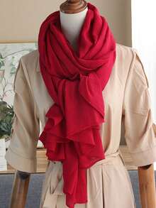 1 件女士纯色巴厘岛轻质披肩，百搭优雅长围巾，适合所有季节，可作为披肩、头巾佩戴，非常适合旅行、约会、日常穿着