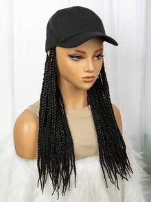 Synthetic Long Box Braid Wig - Includes Baseball Cap - Perfect Braided Baseball Cap Hairstyle For Women - Black - View 2
