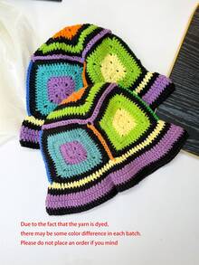 1pc Women Colorful Crochet Y2K Fisherman Bucket Hat, Suitable For Daily Wear (Random Color) - Multicolor - View 4