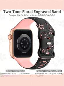 2 piezas Correa para reloj compatible con Apple Watch de 41mm, 40mm, 44mm, 45mm, 42mm, 38mm, 49mm (2024) y 46mm para mujer, con grabado de flores de dos tonos, correa de silicona suave estilo flores, regalo sorpresa para el Día de San Valentín o el Día de la Madre.