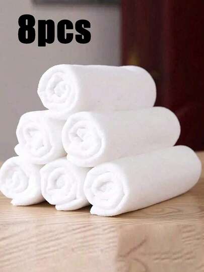 סט של 8 מגבות פנים לבנות פשוטות, מגבות ללא סיבים ברמת מלון, רכות וסופגות, ציוד אמבטיה, מתאים לחזרה לבית הספר, מכוני יופי, חדרי אמבטיה ביתיים