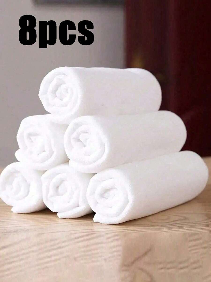 8pcs Set Simple White Face Towels, Hotel-Grade Lint-Free Towels, Soft & Absorbent, Bathroom Supplies, Suitable For Back To School, Beauty Salons, Home Bathrooms - White - View 1