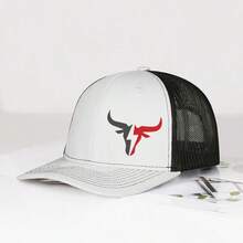 1 件时尚长角牛印花棒球帽，透气网眼休闲太阳帽，可调节男女通用尺寸，适合户外运动和礼物，春夏季