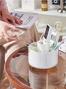 1 Rotatable Makeup Box Storage Box, Rotating Dust,Proof Makeup Brush Storage Box, Dresing Table Desktop Pen Holder Storage Box White, Gift For Valentine's Day