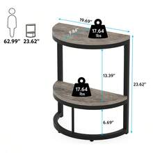 LITTLE TREE Semi-Circle 2-Tier End Table, Compact Half Round Side Table With Storage Shelf, Wood Accent Furniture For Sofa, Bedroom And Other Small Spaces, Rustic Grey - 灰色 - 查看 11