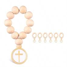 木制散装木制天主教念珠白色网袋适用于洗礼第一次新娘送礼会男士女士