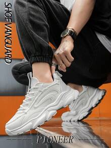 男士黑色前系带纯色皮革和网眼拼接休闲运动鞋 - 白色 - 查看 3