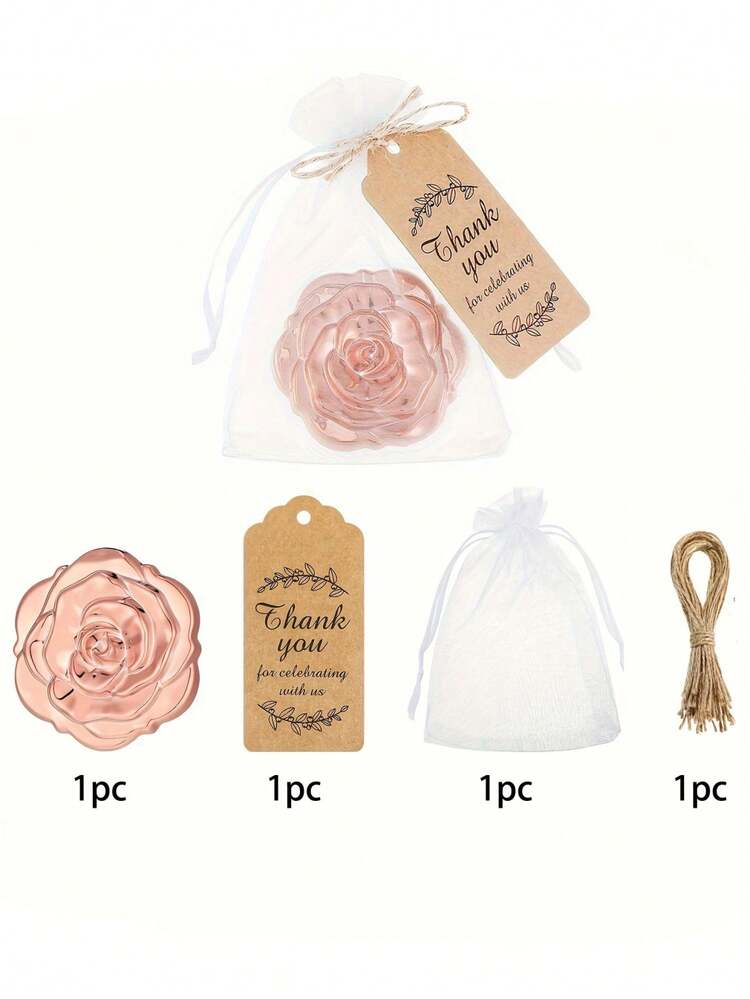 24 件/套，新娘送礼会礼物玫瑰设计镜子 - 感谢卡、袖珍镜和网袋 - 适合婚礼、单身派对、性别揭晓和生日庆祝礼物 - 新娘派对用品、伴娘礼物 - 彩色 - 查看 14