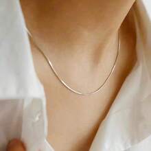 Stainless Steel Simple Minimalist Clavicle Necklace, Delicate Thin Chain For Women - Silver - View 2