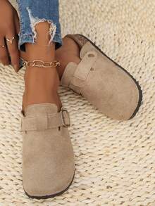 2025 Autumn Plus Size Women's Thick Sole Backless Mule Flats, Round Toe Slip-On Casual Loafer Boat Shoes - Khaki - View 4