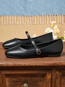 Women's Fashion Square Toe Slip-On Black Shoes, Casual & Versatile Office/Outdoor Wear, High-Quality Flat Dress/Ballet Flats