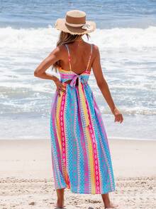 popvil Boho Printed Front Twist Cutout Maxi Dress - Blue - View 4