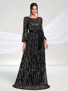 YISIKADO Váy dạ hội nữ đính sequin lấp lánh thắt nơ trước sang trọng thanh lịch, váy dài dự tiệc prom, tiệc cưới, tiệc chiêu đãi, lễ tốt nghiệp, tiệc tối trang trọng, buổi hòa nhạc - Nhiều màu - Xem 4