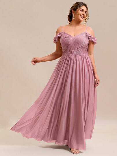 Elegant Floral Off-Shoulder Bridesmaid Dress, Pink Formal Gown Suitable For Wedding And Autumn Wedding Guests